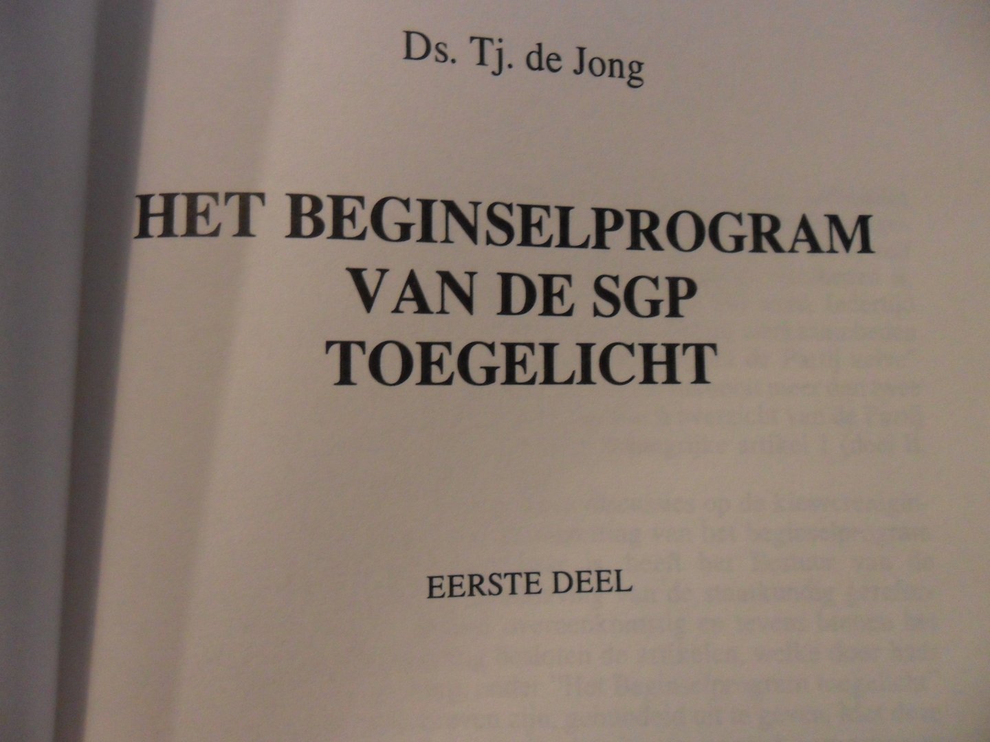 Jong de Tj. - Het beginselprogram van de SGP toegelicht