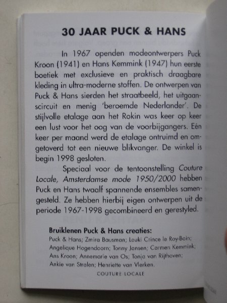 Dekker, A.den - Culture locale, biografieën & objecten, Tentoonstelling Amsterdamse mode 1950-2000
