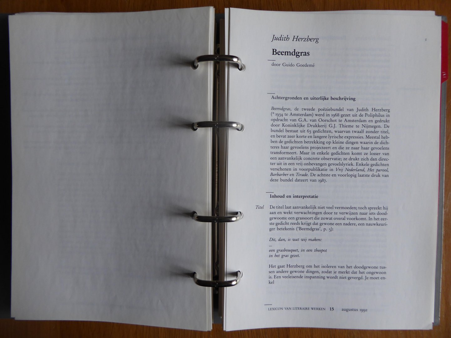 Herzberg, Judith / Goedemé, Guido - Judith Herzberg - Beemdgras (uit: Lexicon van Literaire Werken)