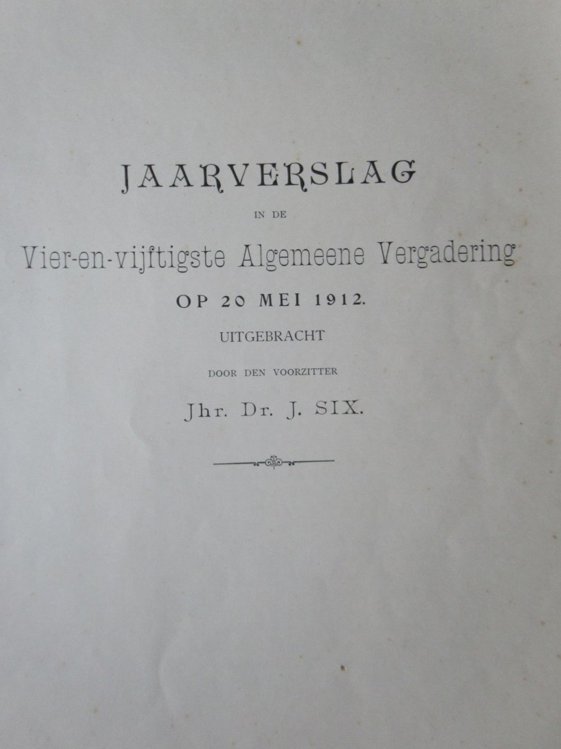 Six, J. Jhr. Dr. - Jaarverslag in de 54e Algemeene vergadering