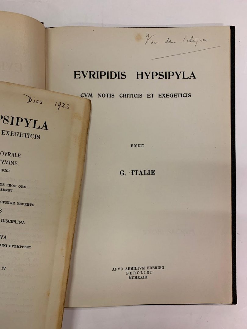 G. Italie - Euripidis Hypsipyla cum notis criticis et exegeticis