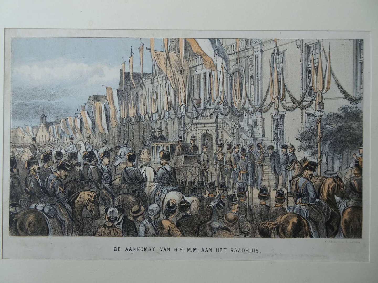 Leiden. - De aankomst van H.H. M.M. aan het Raadhuis