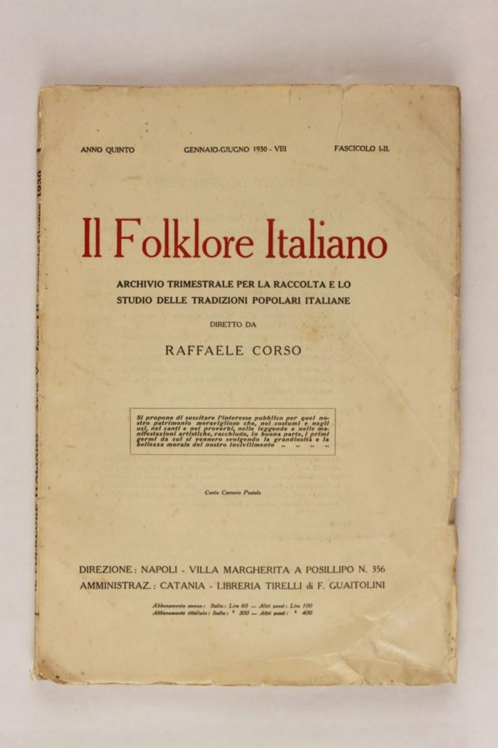 Anno Quinto - Il Folklore Italiano - Archivio trimestrale per la raccolta e lo studio delle tradizioni popolari Italiane (4 foto´s)