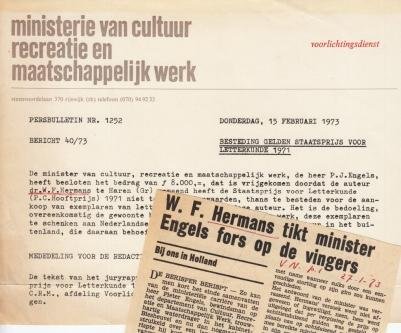 (HERMANS, W.F.) - (Persbulletin nr. 1252 van de voorlichtingsdienst van het Ministerie van Cultuur, Recreatie en Maatschappelijk Werk).