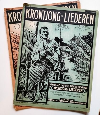 Waïlan, Laan (bew.): - Krontjong-liederen. Verzameling der meest bekende Krontjong-liederen voor piano-solo met zang ad libitum. Arrangement van Laan Waïlan. band 1 - 2