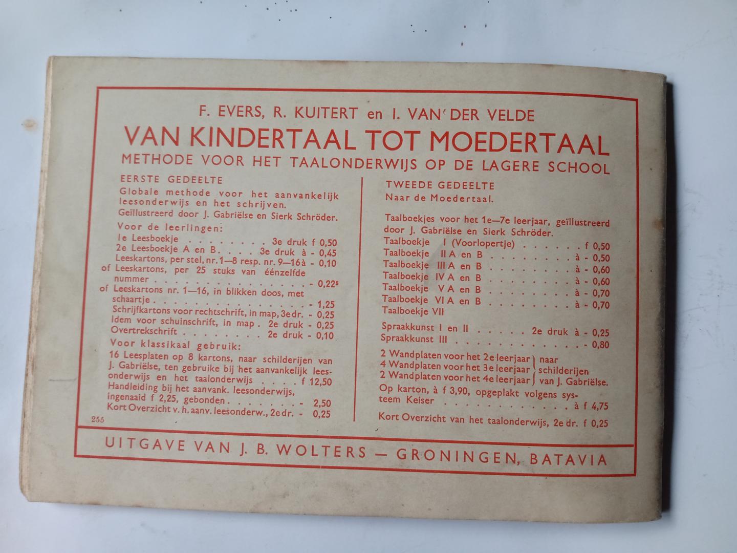 Evers, F. Kuitert, R. en Velde, I. Van der - Van kindertaal tot moedertaal : 2e leesboekje A 1937