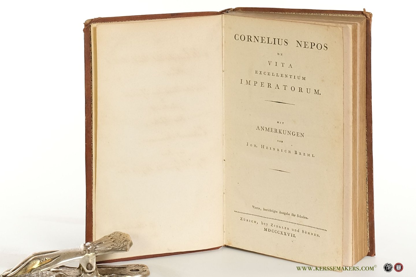 Nepos, Cornelius / Joh. Heinrich Bremi. - Cornelius Nepos de Vita Excellentium Imperatorum. Vierte, berichtigte Ausgabe für Schulen. [ Preisband Schulpreis Regensburg ].