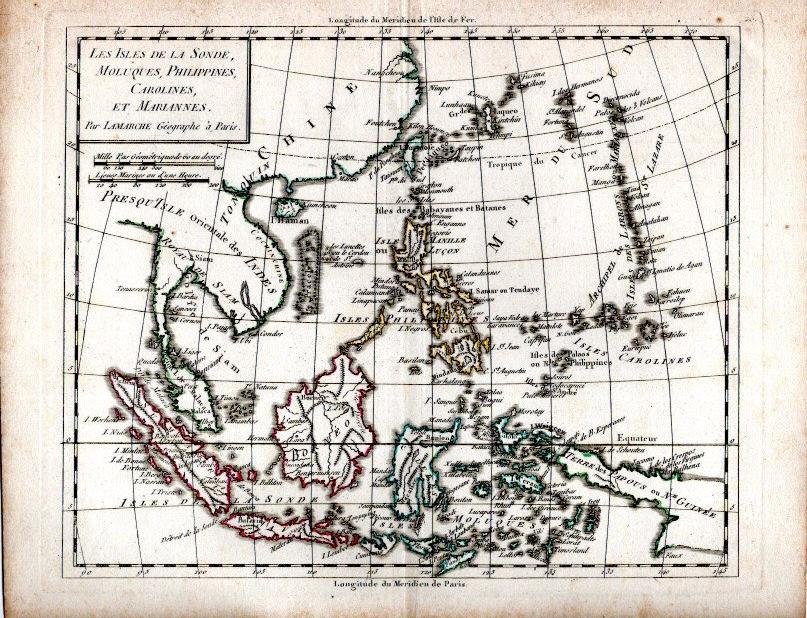 VAUGONDY - MAP - Les Isles de la Sonde, Molucques, Philippines, Carolines, et Mariannes. Par Lamarche Géographe à Paris.