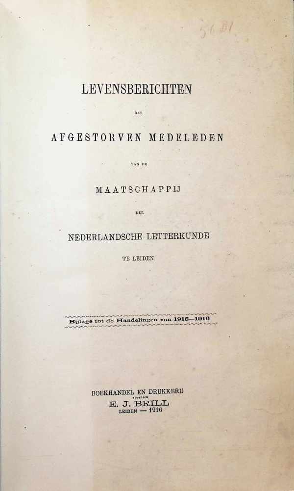 Collectief - Handelingen van de Maatschappij der Nederlandsche Letterkunde te Leiden en Levensberichten harer Afgestorven Medeleden 1915-1916