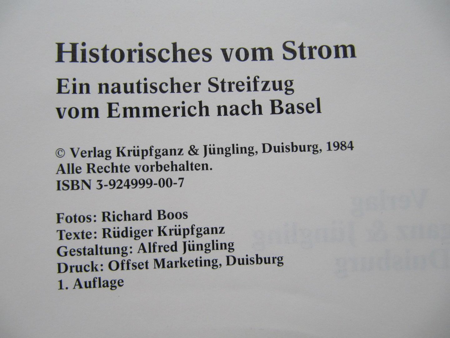 Richard Boos - Rudiger Krupfganz - Historisches vom Strom - Ein nautischer Streifzug von Emmerich nach Basel