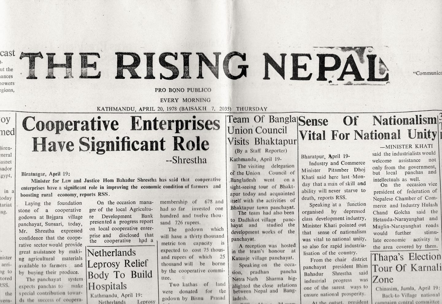 krant/dagblad - The Rising Nepal  -  Daily Morning Paper   Kathmandu  April 20th 1978