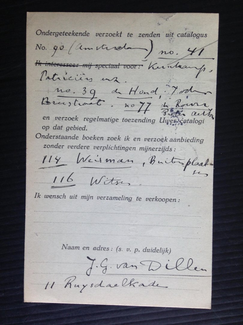  - Oude briefkaart 1928, Internationaal Antiquariaat Hertzberger, nr 5