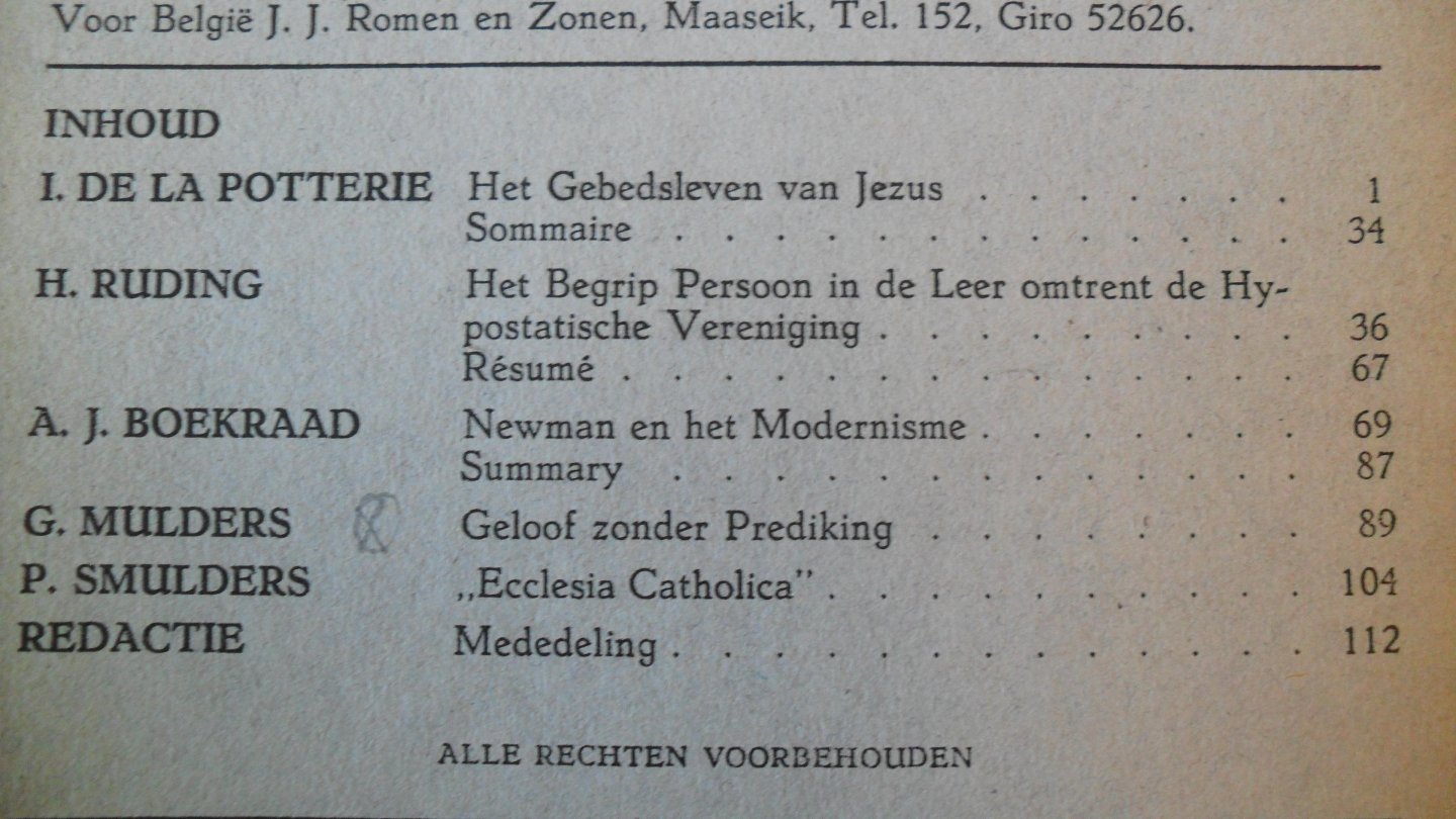 De la Potterie/ Boekraad/ Mulders e.a. - Bijdragen van de Philosophische en Theologische faculteiten der Nederlandsche Jezuieten