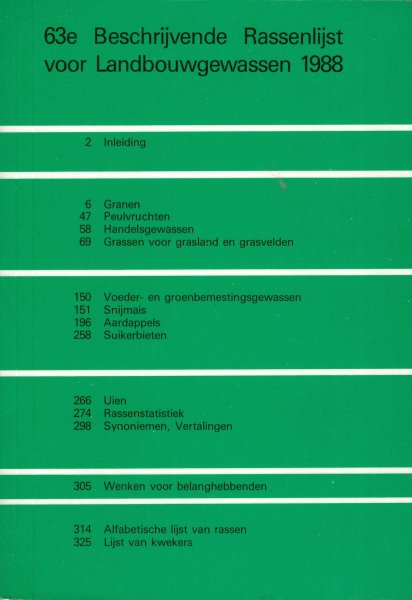  - 63e Beschrijvende Rassenlijst voor Landbouwgewassen 1988