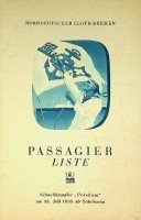 Norddeutscher Lloyd - Passagier liste Schnelldampfer Potsdam ab Yokohama 1938