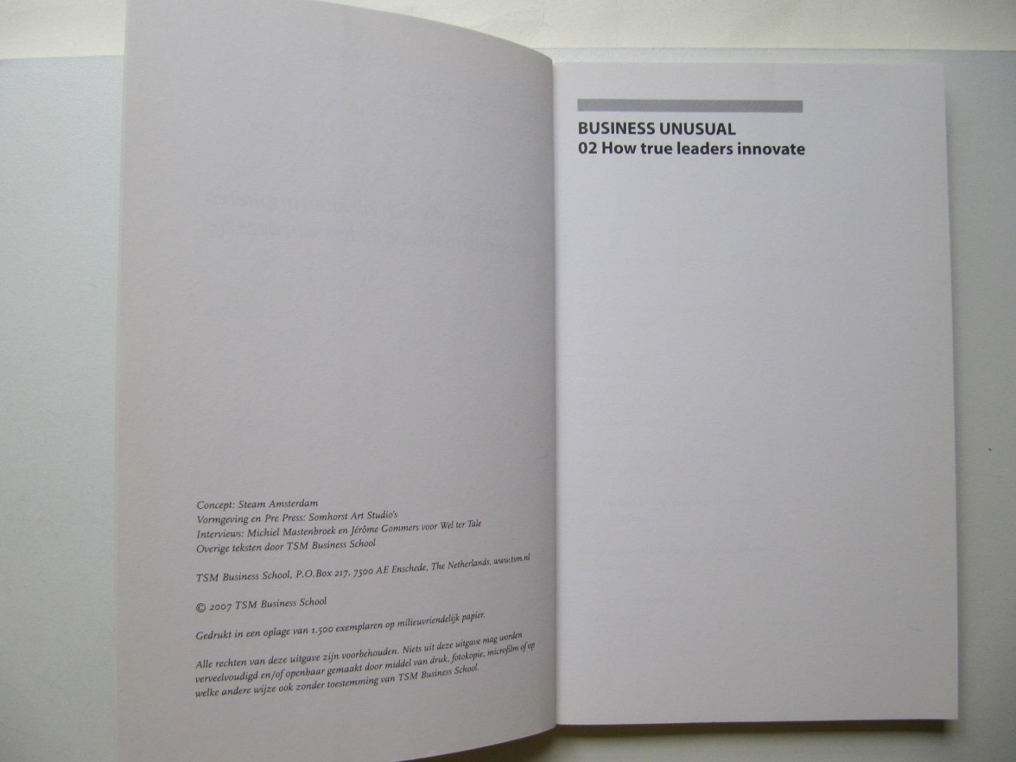Redactie TSM-B.S. - Business Unusual, how true leaders innovate.