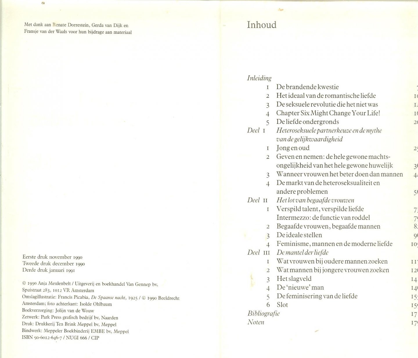 Meulenbelt, Anja. Boek verzorging  Jolijn van de Wouw Omslagillustratie   Francis Picabia  [De Spaanse nacht ] - Casablanca, of De onmogelijkheden van de heteroseksuele liefde