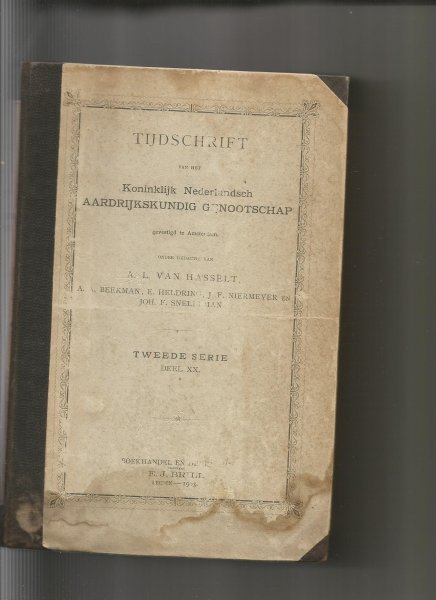 Hasselt, A.L. van - Tijdschrift van het Kon. Ned. Aardrijkskundig genootschap; Tweede serie deel XX 1903