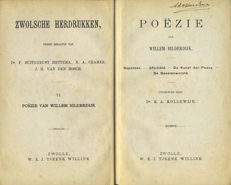 Kollewijn, R.A. - Poëzie van Willem Bilderdijk. [Napoleon. - Afscheid. - De Kunst der Poezy. - De Geestenwareld.]