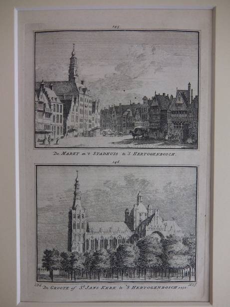 's-Hertogenbosch. - De Markt en 't Stadhuis te 's-Hertogenbosch/ De Groote of St. Jans Kerk te 's-Hertogenbosch, 1732.