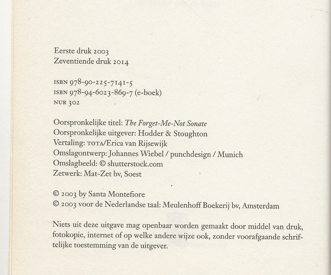 Montefiore, Santa, Vertaling Erica van Rijsewijk  Omslagontwerp Johannes Wiebel - Punchdesign Munich - De vergeet mij Niet-sonate