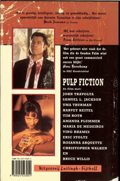 Tarantino, Quentin .. Vertaling Lucien Duzee & Hugo Timmerman - Pulp Fiction  .. drie verhalen over een verhaal  ..  winnaar gouden palm-beste film-filmfestival cannes .