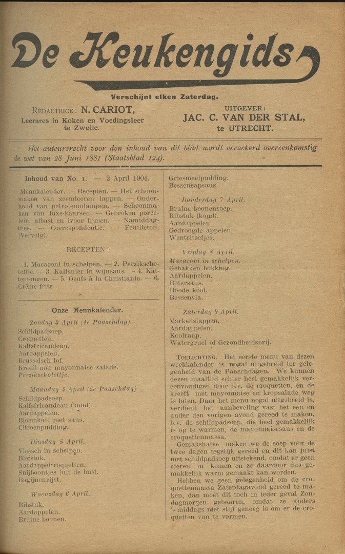 Cariot, N. (onder redactie van..) - De Keukengids [1904-1905]