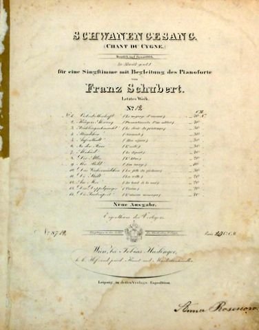 Schubert, Franz: - [D 957:12] Schwanengesang. (Chant du cygne.). Deutsch und französisch. In Musik gesetzt für eine Singstimme mit Begleitung des Pianoforte. Letztes Werk. No. [handschr.:] 12. Am Meer. Neue Ausgabe