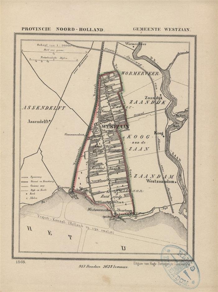 Kuyper Jacob. - Westzaan.  Map Kuyper Gemeente atlas van Noord Holland