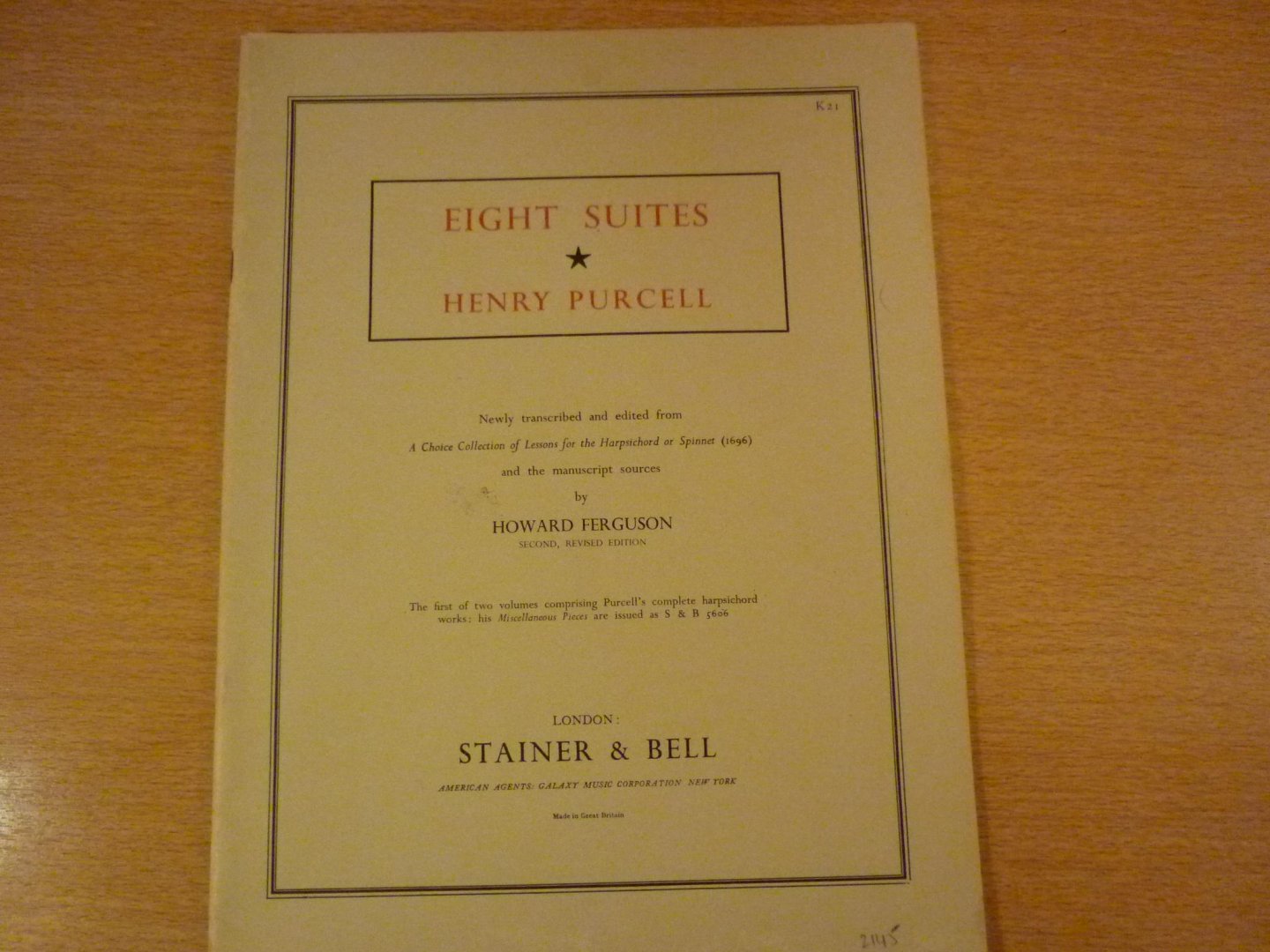 Purcell; Henry  (1659-1695) - Complete Harpsichord Works. Book 1: Eight Suites (Howard Ferguson)