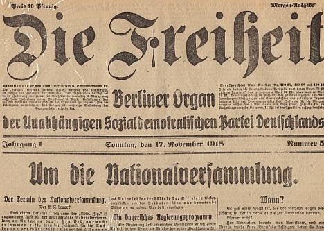 REVOLUTIONÄRE ZEITUNG - Die Freiheit. Berliner Organ der Unabhängigen Sozialdemokratischen Partei Deutschlands. 1918, Nr. 5, 17, 49 und 50.