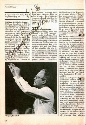 Sawalisch, Wolfgang: - [Programm mit eigenh. Unterschrift] Preludium. Concertgebouwnieuws januari 1986
