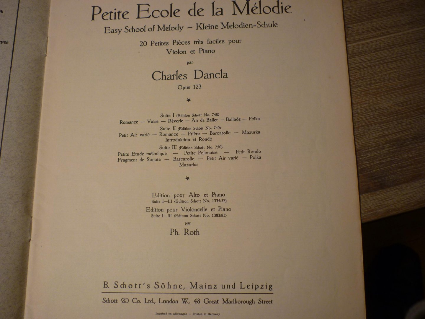 Dancla, Charles - Petite école de la Mélodie, Op.123; 20 petite Piéces tres faciles pour Violon et Piano