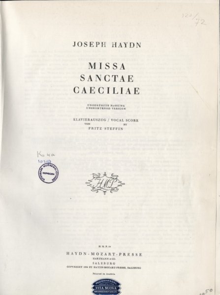 Haydn, Joseph - MISSA SANCTAE CAECILIAE Klavierauszug / Vocal score