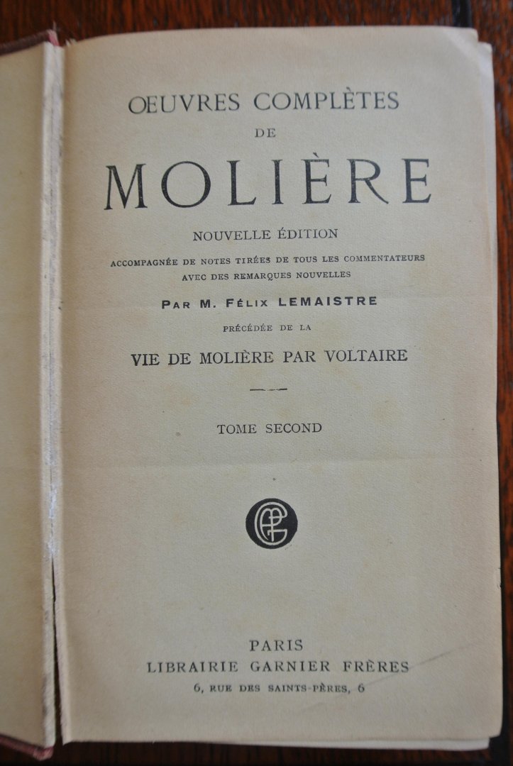 Molière & Lemaistre, Felix - Oeuvres complètes de Molière.Tome second