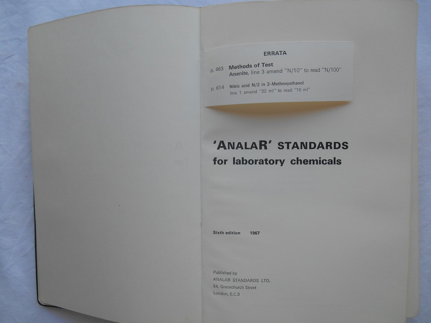 Analar - 'AnalaR' standards for laboratory chemicals