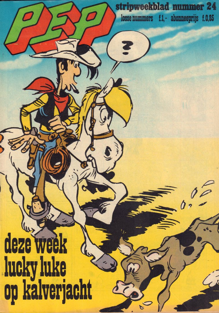Diverse tekenaars - PEP 1975 nr. 24 , stripweekblad, 13 juni met o.a. LUCKY LUKE (COVER) / DIVERSE STRIPS o.a. LUC ORIËNT/LUCKY LUKE/COMANCHE/LEFRANC, goede staat (nietjes zijn verwijderd)
