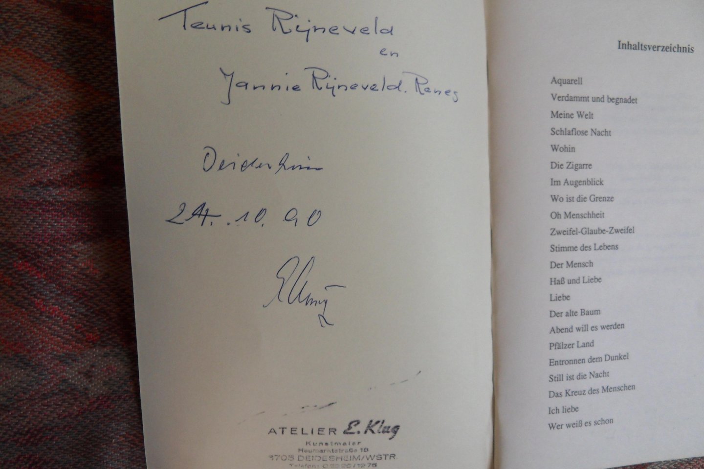 Klug, Eduard. [ Met GESIGNEERDE opdracht ]. - Poetische Gedanken des Malers Eduard Klug.