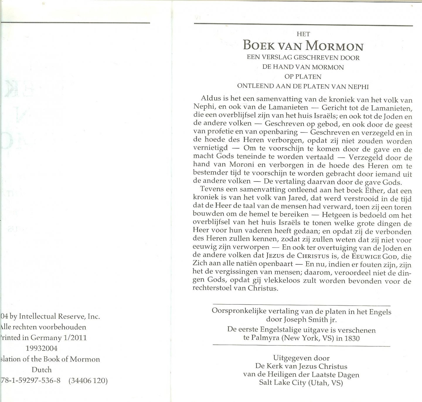 Smith Jr., Joseph Vertaling - Het boek van Mormon ... Een door Mormon op platen geschreven verslag, overgenomen van de platen van Nephi.