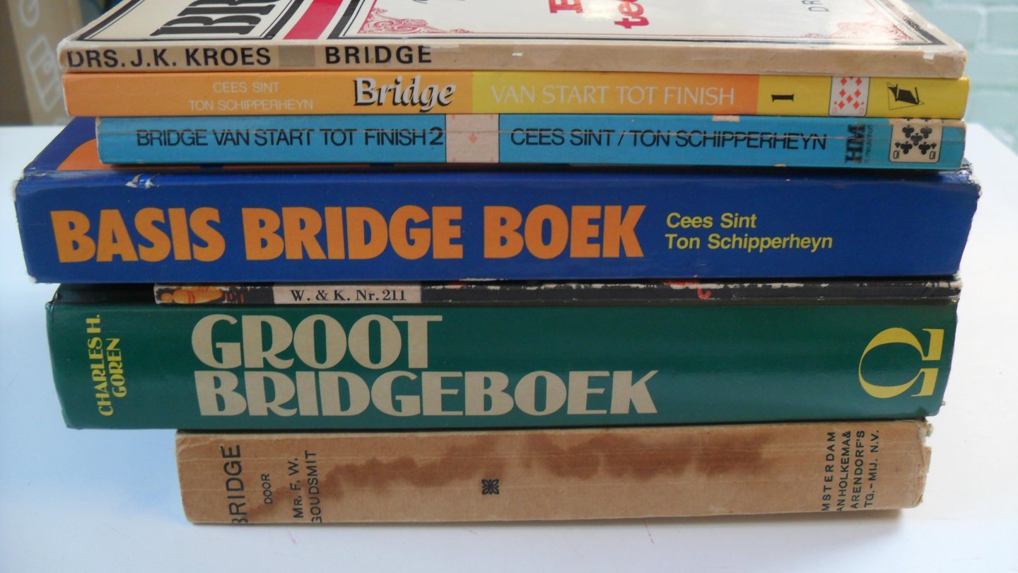 Goudsmit Mr. F.W. + Charles H.Goren + A. Voorthuyzen + Cees Sint + Ton Schipperheyn  (3x)+  Drs. J.K. Kroes - Bridge pakket boeken: Bridge voor beoefenden en beginners+ Groot Bridgeboek + Het bridgespel + Basis Bridgeboek