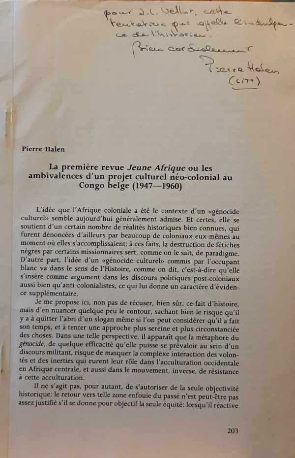 HALEN Pierre - La première revue Jeune Afrique ou les  ambivalences d'un projet culturel néo-colonial au Congo belge (1947-1960)