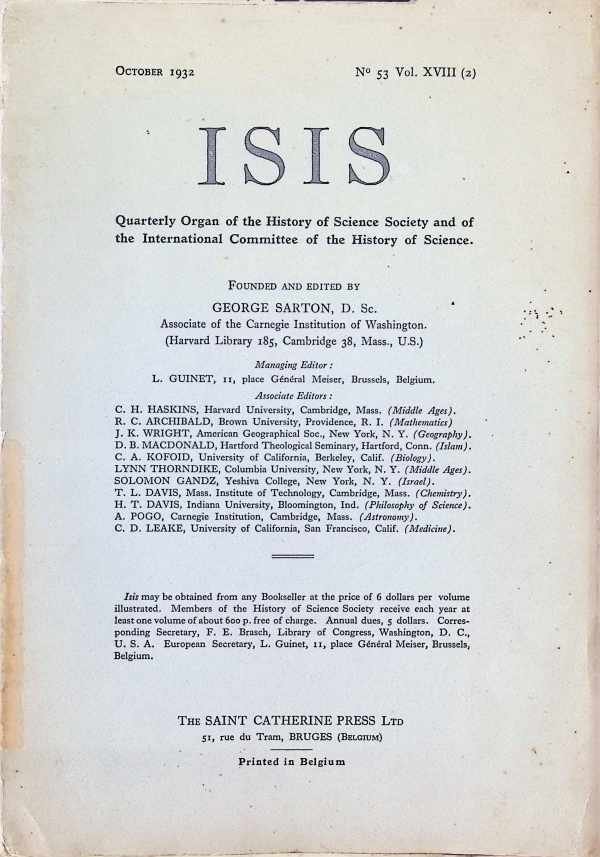 Collectif - ISIS  Quarterly Organ of the history of science and of the International Committee of the History of Science N° 53 - Volume XVIII(2)