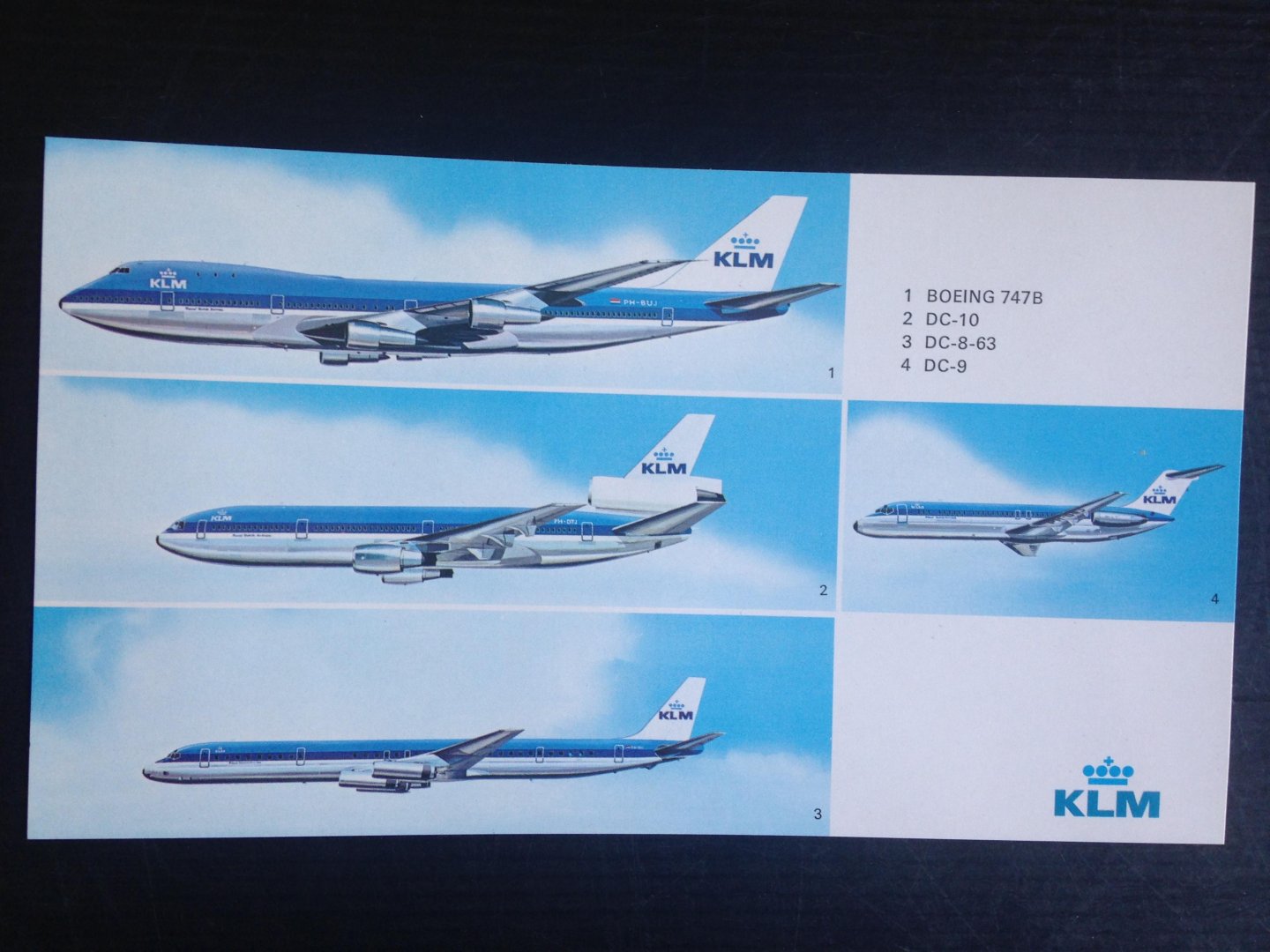 Kaart - 4 types vliegtuigen KLM