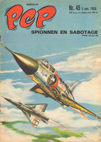 Diverse  tekenaars - PEP 1966 nr. 45, stripweekblad, 5 november met o.a. DIVERSE STRIPS (BLAKE EN MORTIMER/RAY RINGO/FLASH GORDON/ASTERIX/RIK RINGERS/MICK TANGY/LUCKY LUKE)/EEF DOLMAN (WIELRENNEN, 1 p.)/MICK TANGY (COVER TEKENING), goede staat