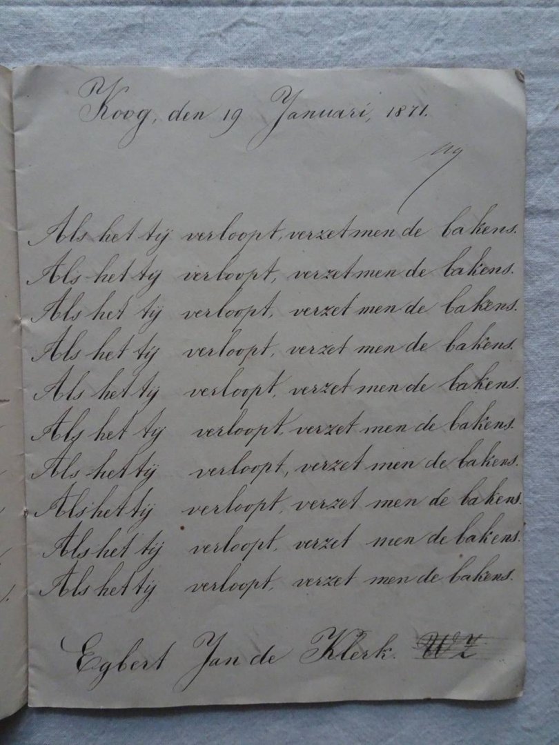 N.n.. - Schriftje met handgeschreven schrijfoefeningen, d.d. 1870/ 1871.