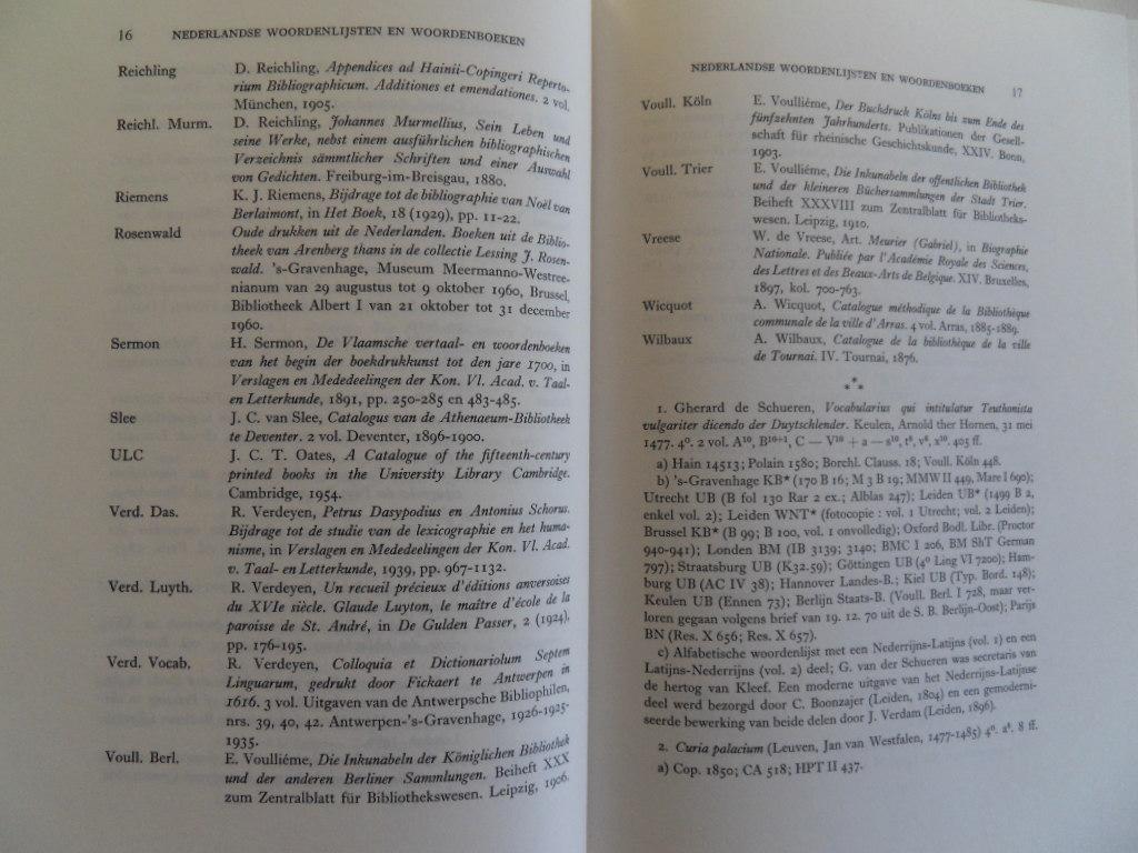 Claes S.J., dr. F. - Lijst van Nederlandse woordenlijsten en woordenboeken gedrukt tot 1600.
