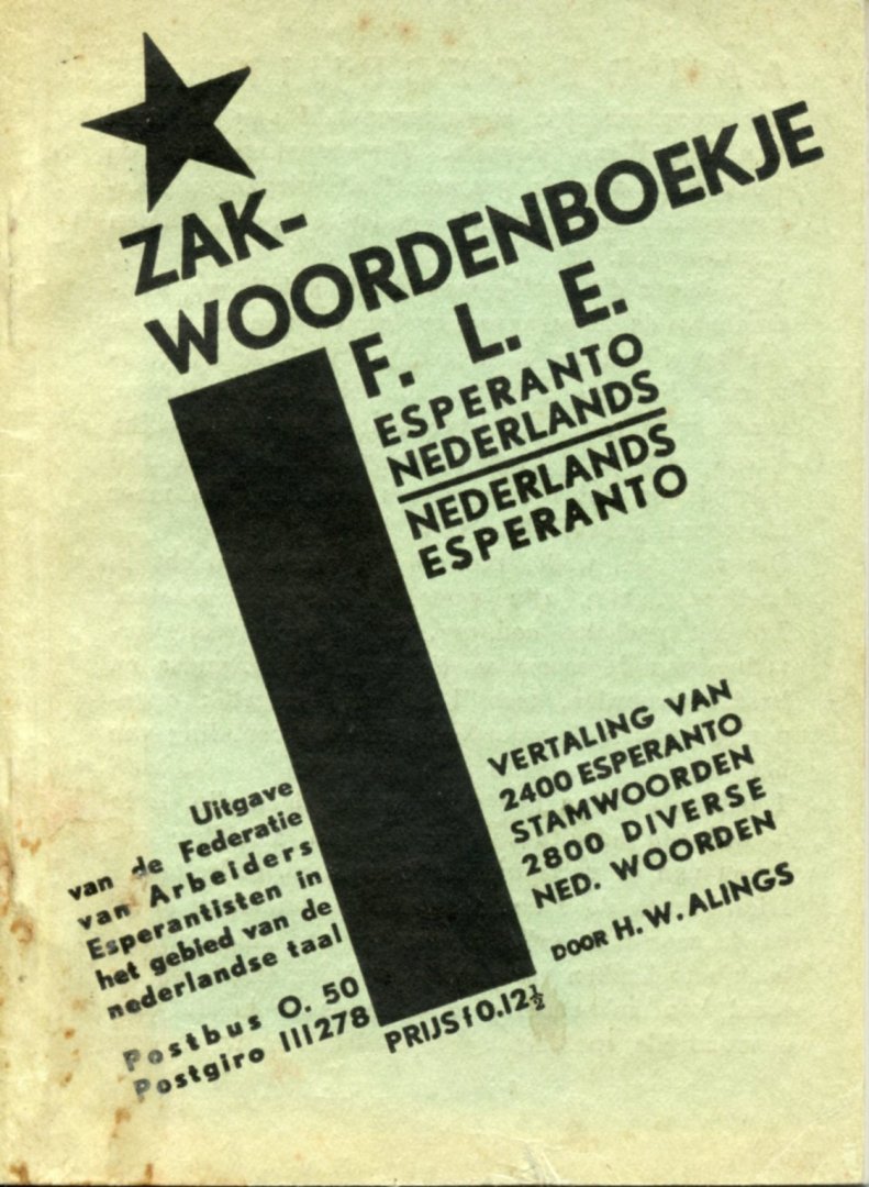 Alings, H.W. - Zakwoordenboekje F.L.E. Esperanto-Nederlands. Nederlands-Esperanto