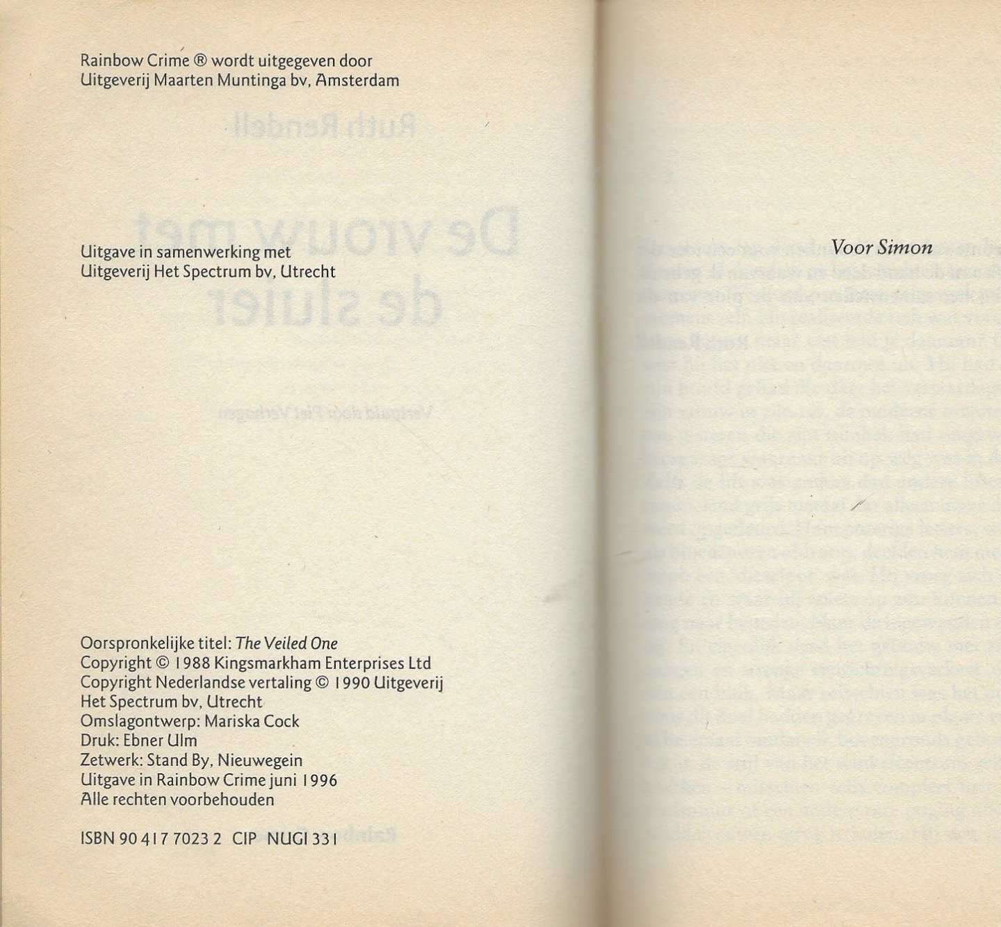 Rendell, Ruth . Vertaald door Piet Verhagen  Omslagontwerp Mariska Cock - De vrouw met de sluier