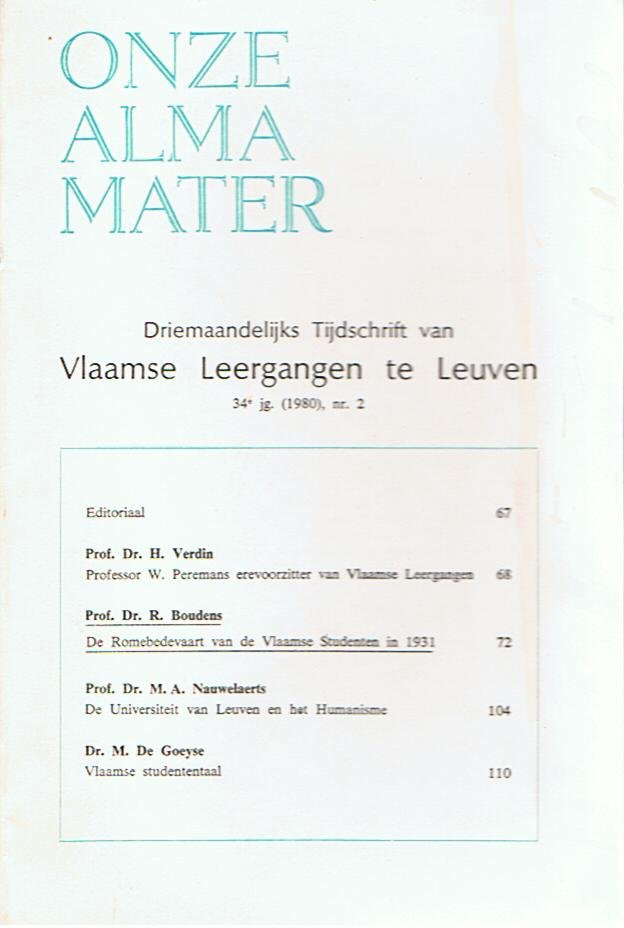 redactie - Onze Alma Mater - Driemaandelijks Tijdschrift van Vlaamse Leergangen te Leuven 34e jg. nr. 2