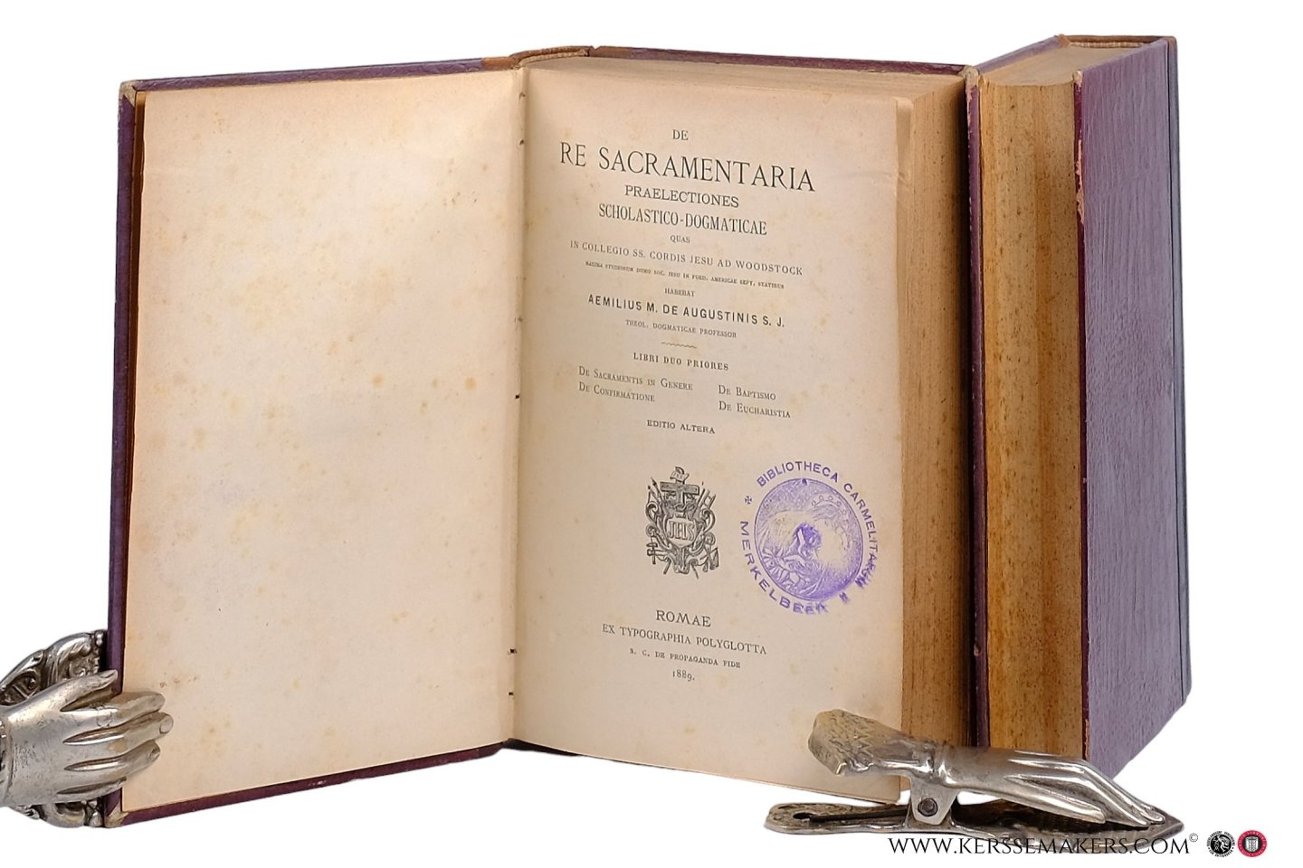 Augustinis, Aemilius M. de. - De re Sacramentaria Praelectiones Scholastico-Dogmaticae Quas in Collegio SS. Cordis Jesu ad Woodstock [ 2 volumes ].